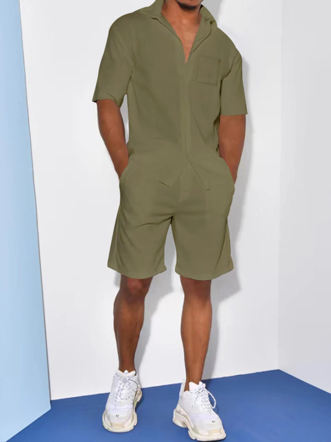 Men's Full Size Casual Short Sleeve Shirt and Shorts Matching Set Plus Size - R - DRESS