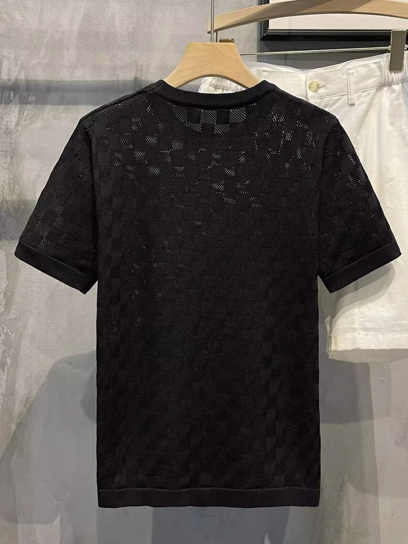 Men's Full Size Checkered Round Neck Short Sleeve T-Shirt Plus Size - R - DRESS