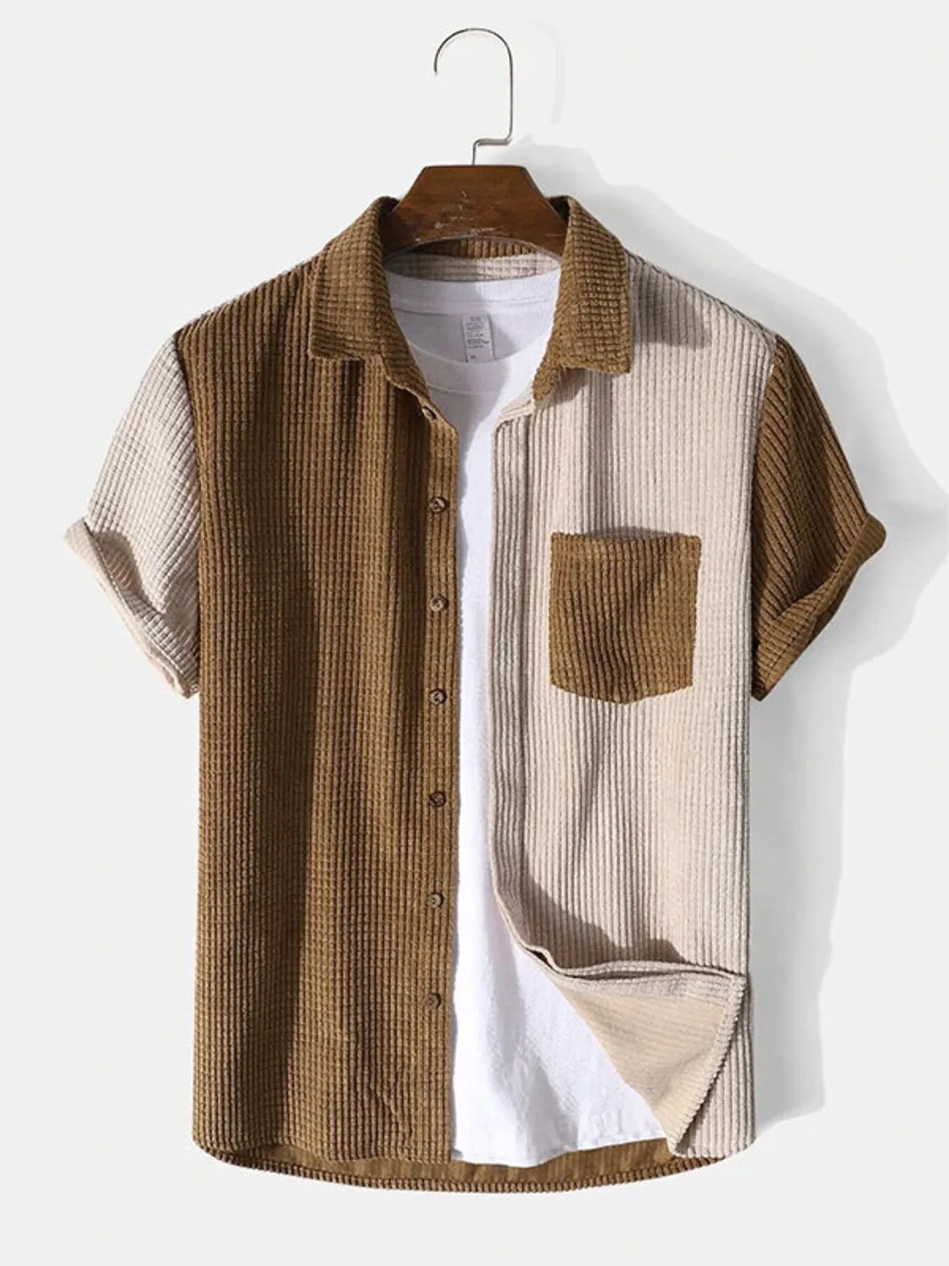 Men's Full Size Contrast Shots Sleeve Shirt and Shorts Set Plus Size - R - DRESS