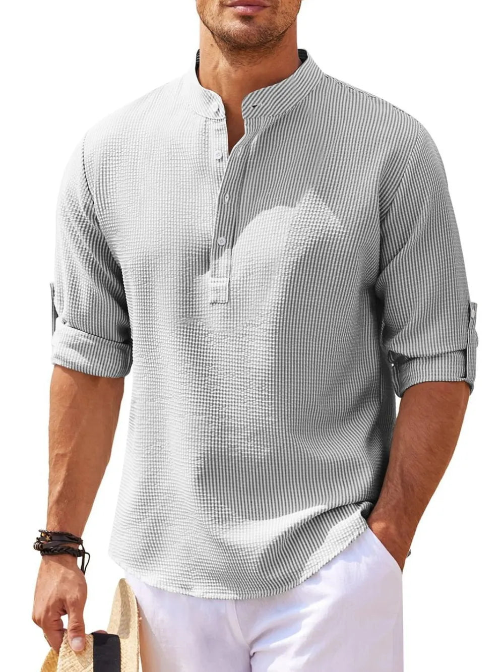 Men's Full Size Half Button Long Sleeve Shirt Plus Size - R - DRESS