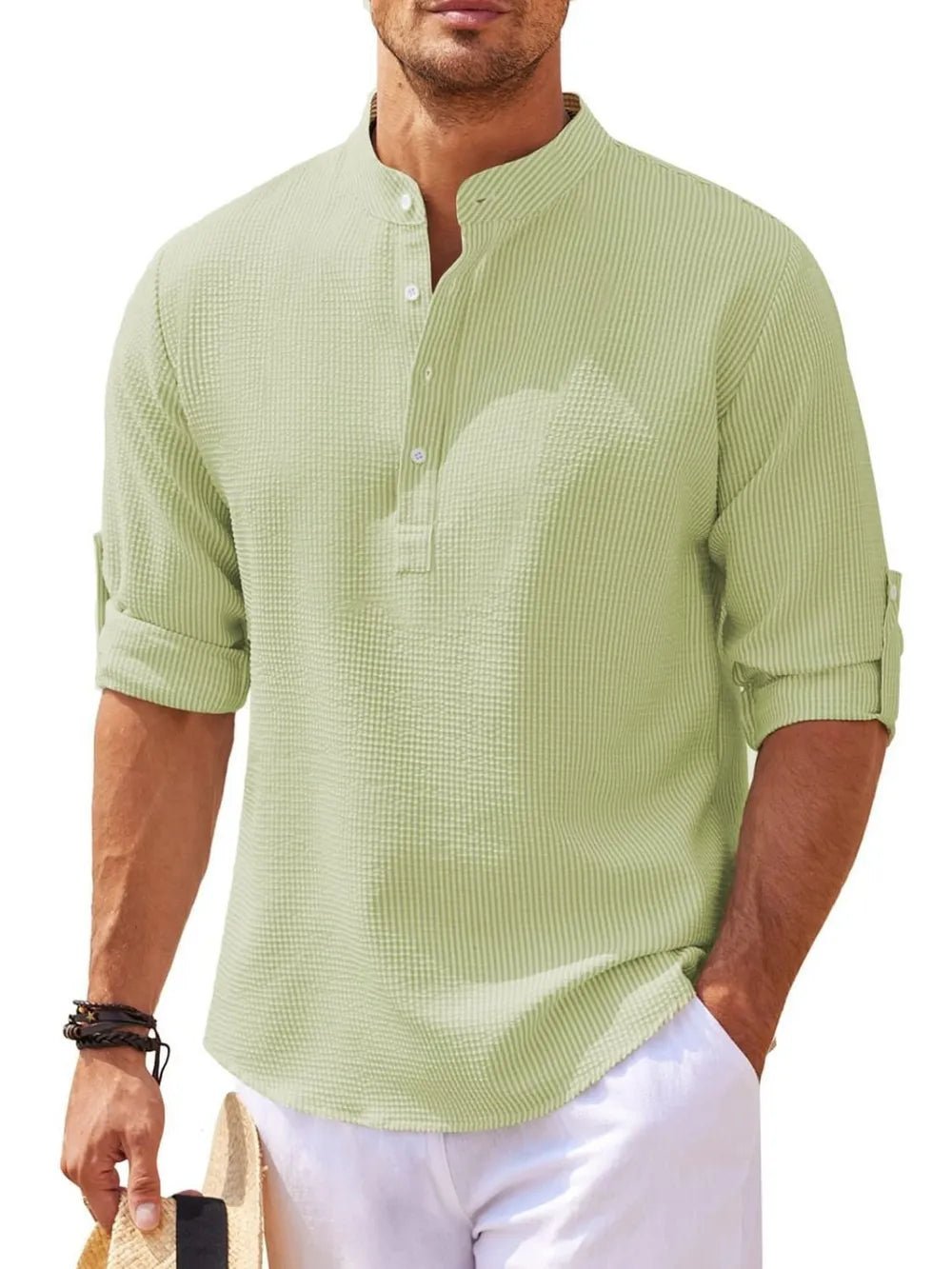 Men's Full Size Half Button Long Sleeve Shirt Plus Size - R - DRESS