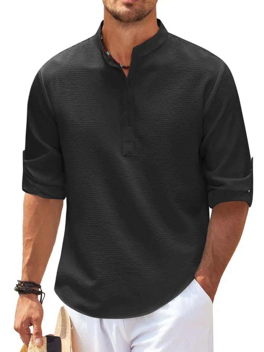 Men's Full Size Half Button Long Sleeve Shirt Plus Size - R - DRESS