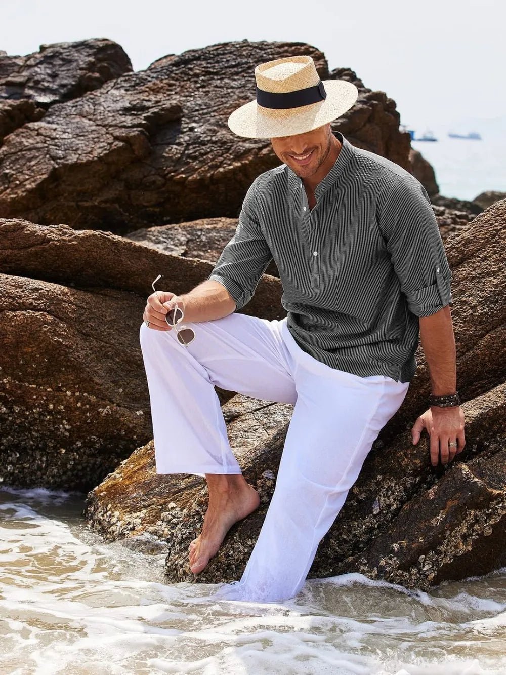 Men's Full Size Half Button Long Sleeve Shirt Plus Size - R - DRESS