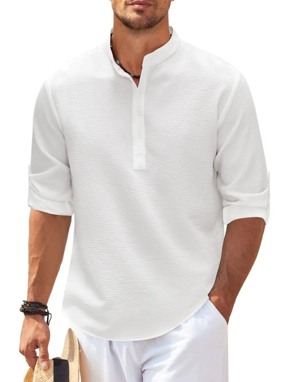 Men's Full Size Half Button Long Sleeve Shirt Plus Size - R - DRESS