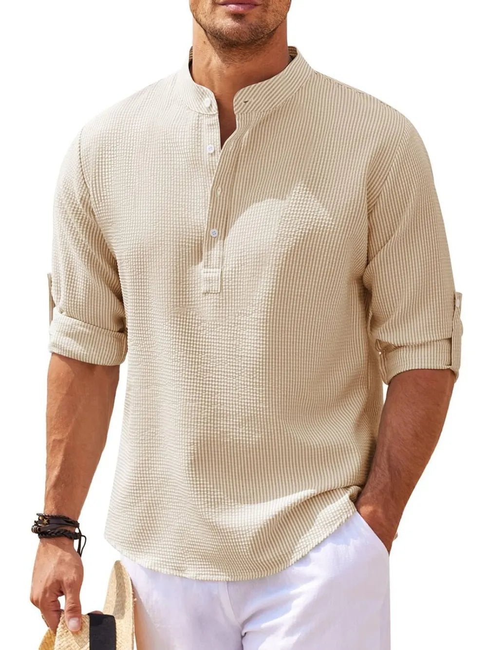 Men's Full Size Half Button Long Sleeve Shirt Plus Size - R - DRESS