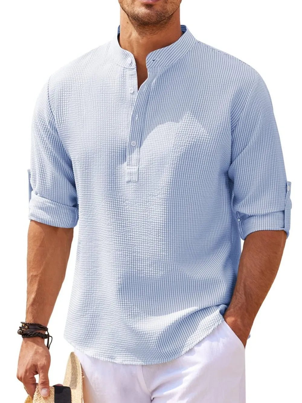 Men's Full Size Half Button Long Sleeve Shirt Plus Size - R - DRESS