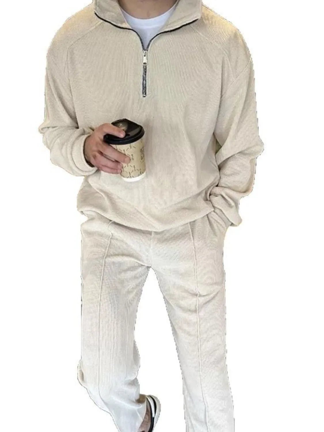 Men's Full Size Half Zip Long Sleeve Top and Pants Plus Size - R - DRESS