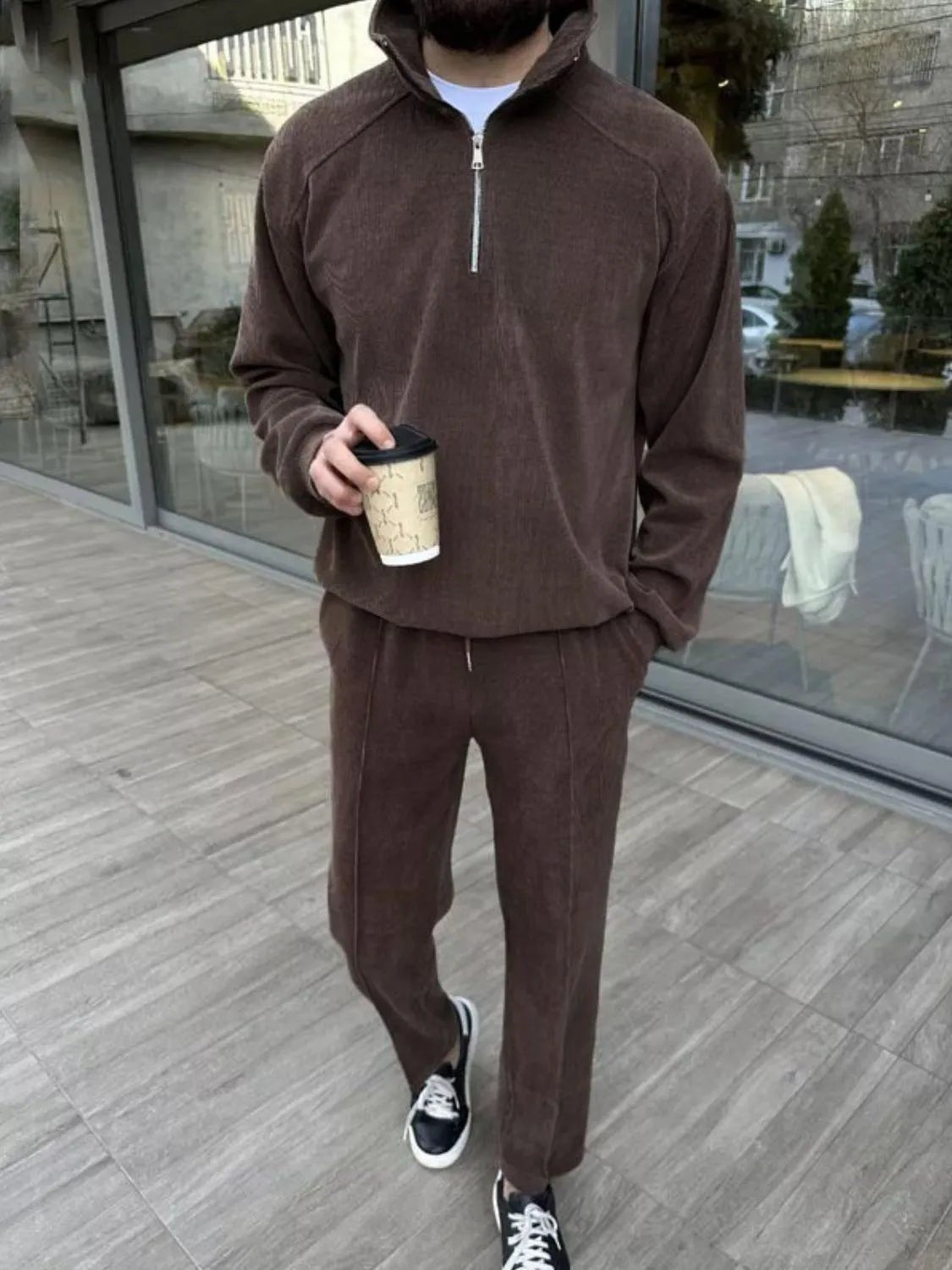 Men's Full Size Half Zip Long Sleeve Top and Pants Plus Size - R - DRESS