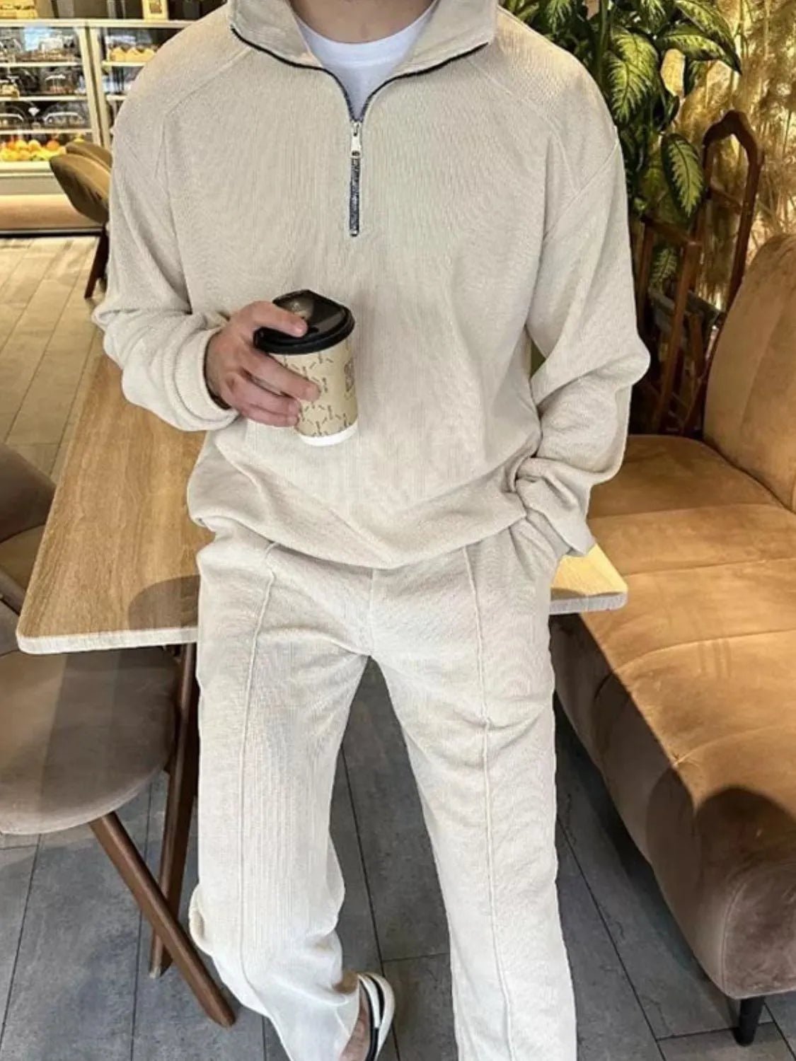 Men's Full Size Half Zip Long Sleeve Top and Pants Plus Size - R - DRESS