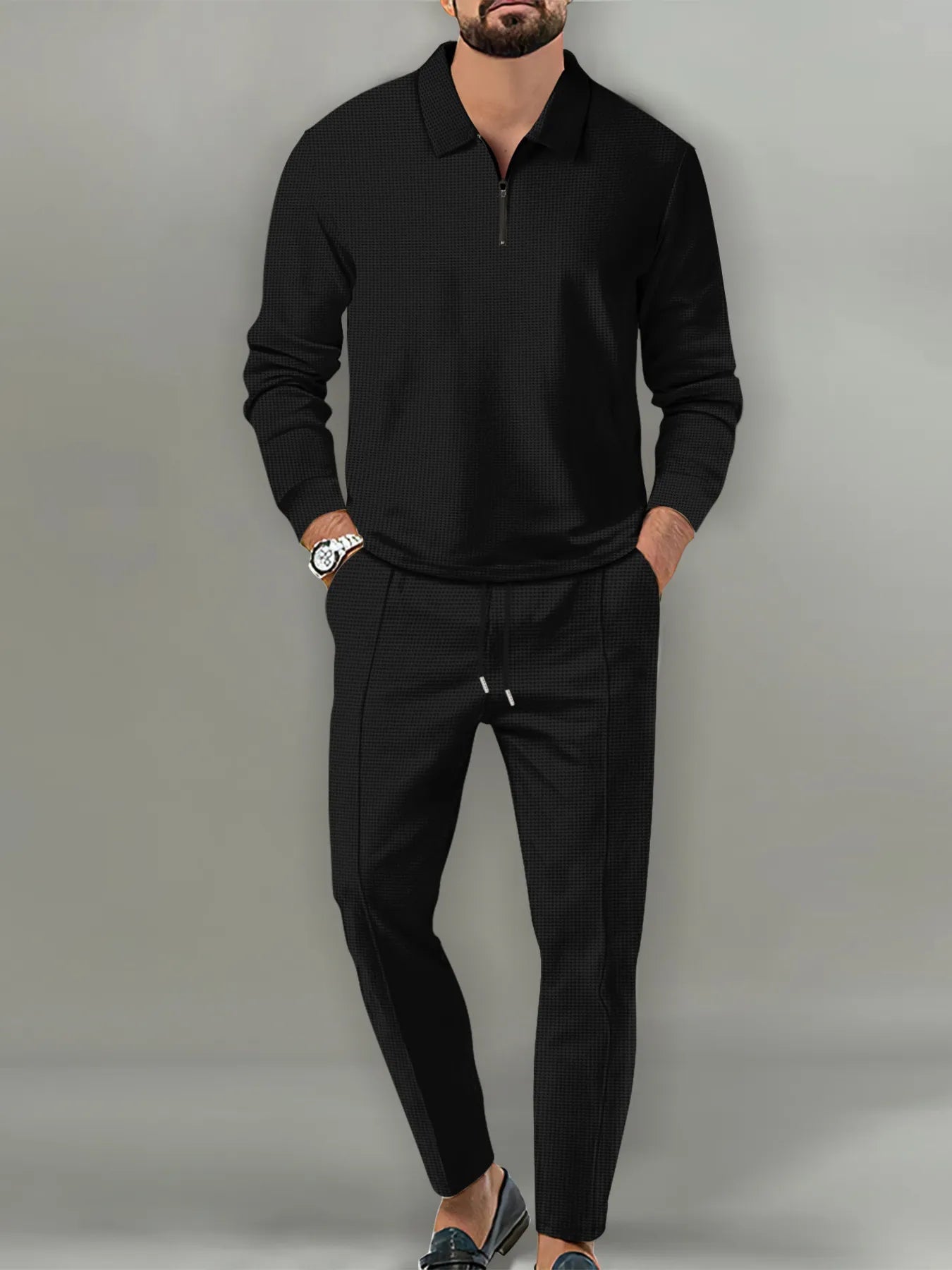 Men's Full Size Long Sleeve Top and Pants Set Plus Size - R - DRESS