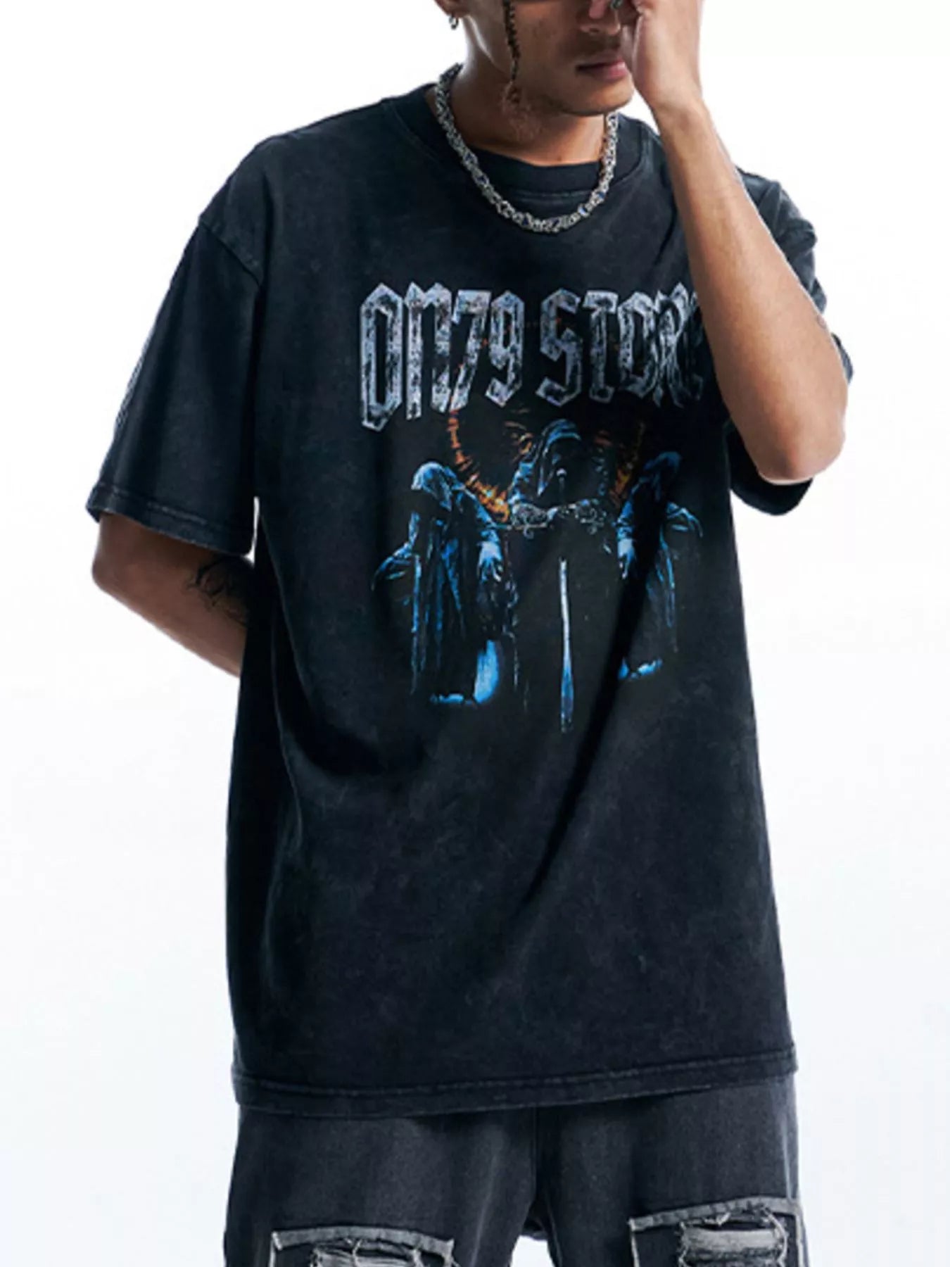 Men's Graphic Round Neck Short Sleeve T-Shirt - R - DRESS