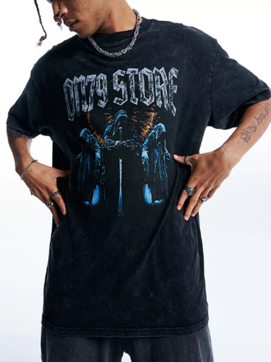 Men's Graphic Round Neck Short Sleeve T-Shirt - R - DRESS