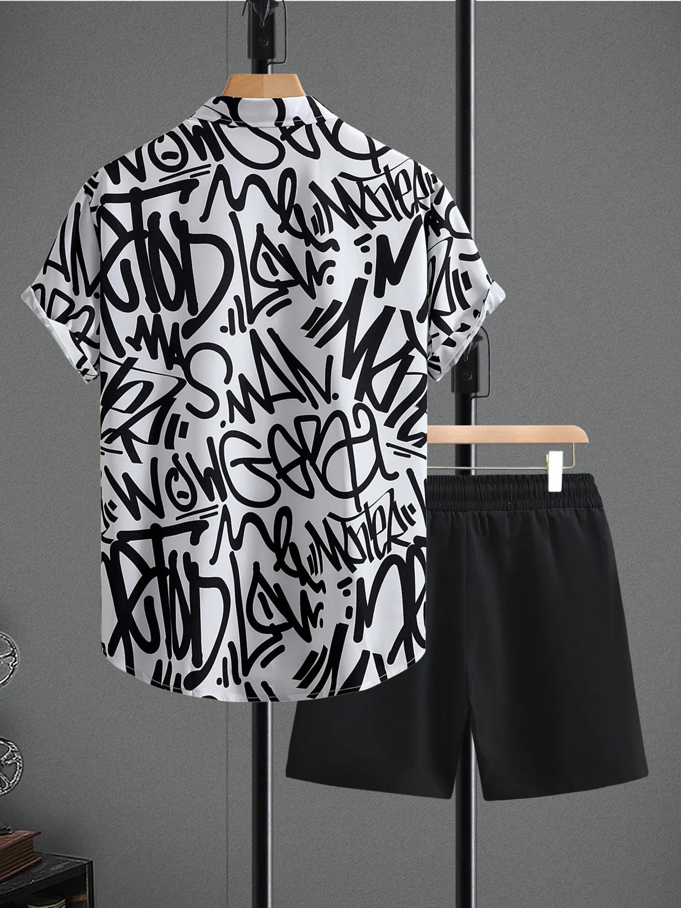 Men's Letter Print Shirt and Shots Set - R - DRESS