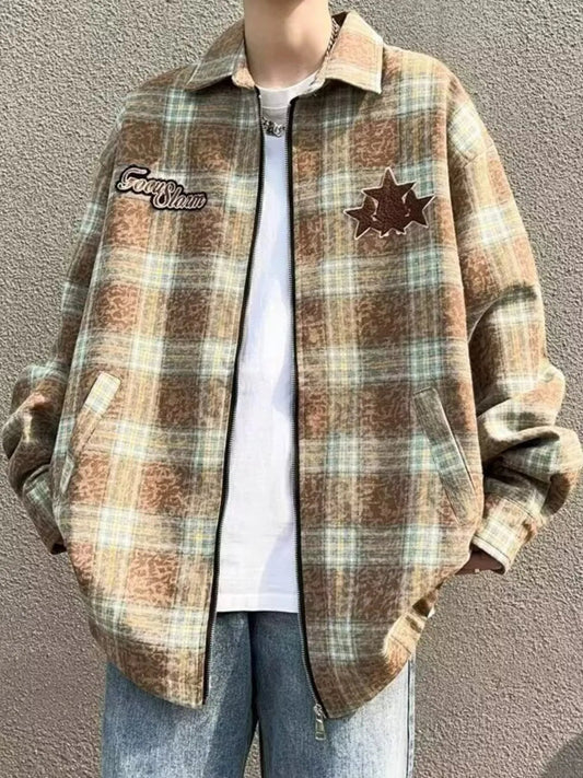 Men's Plaid Zip Up Long Sleeve Jacket - R - DRESS