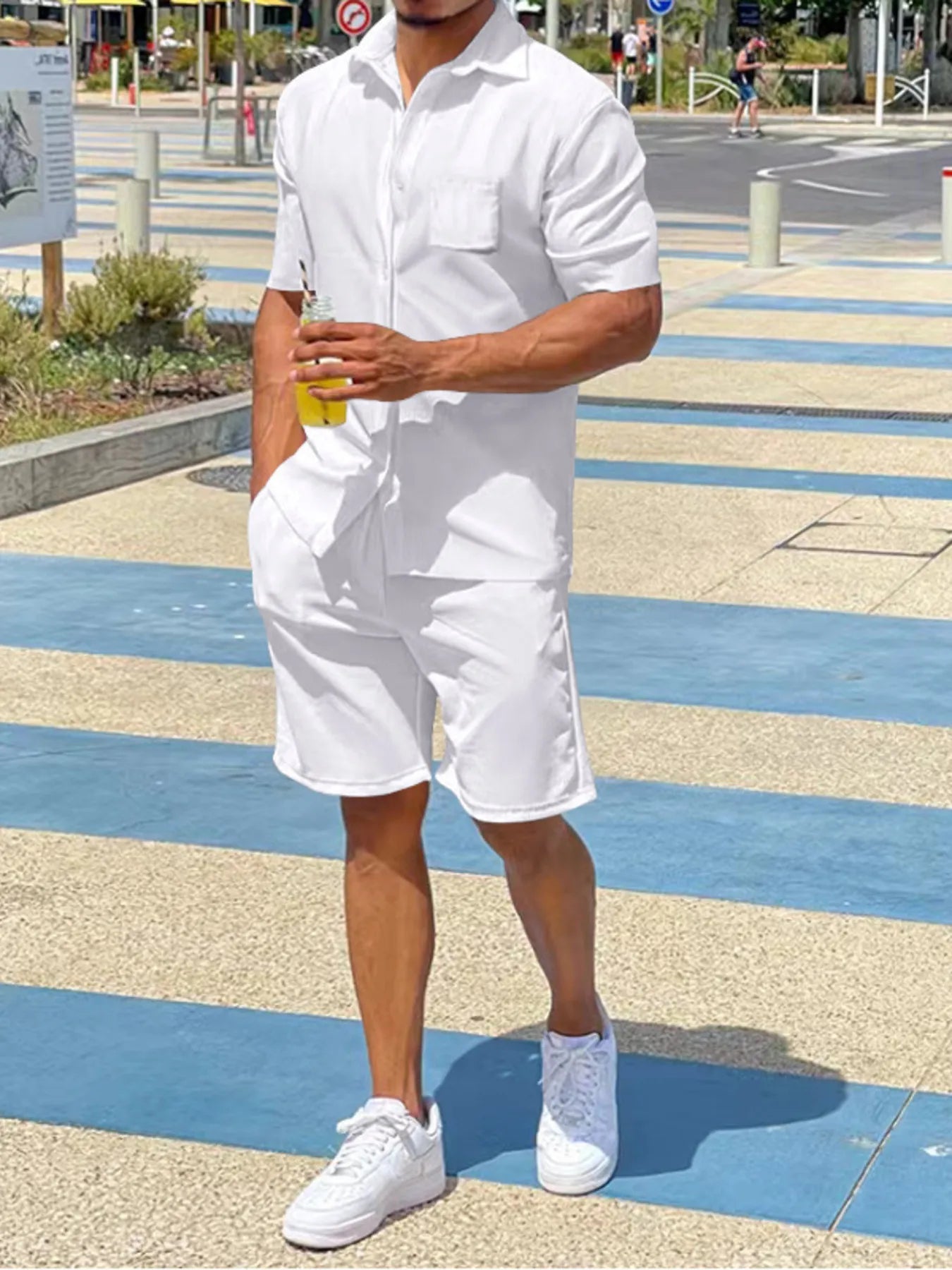 Men's Plus Size Button Up Shirt and Shorts Set - R - DRESS
