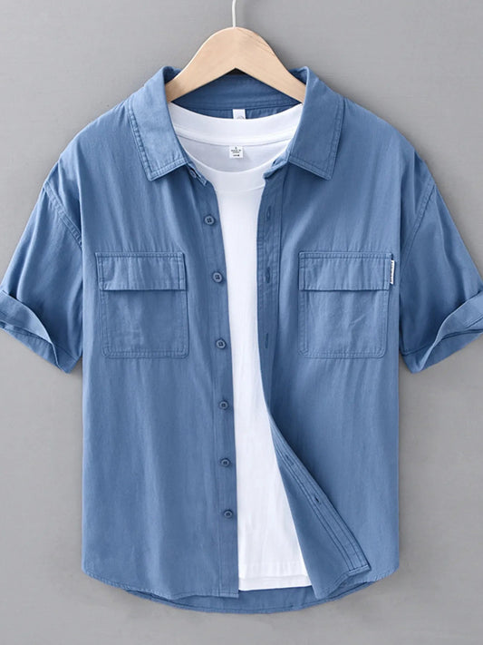 Men's Plus Size Button Up Short Sleeve Shirt - R - DRESS