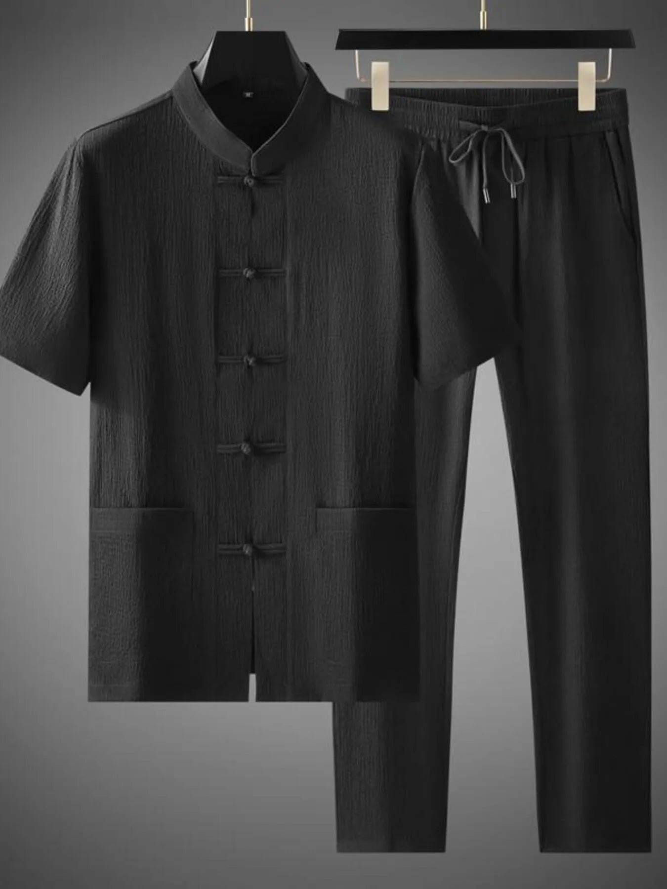 Men's Plus Size Button Up Short Sleeve Top and Pants Set - R - DRESS