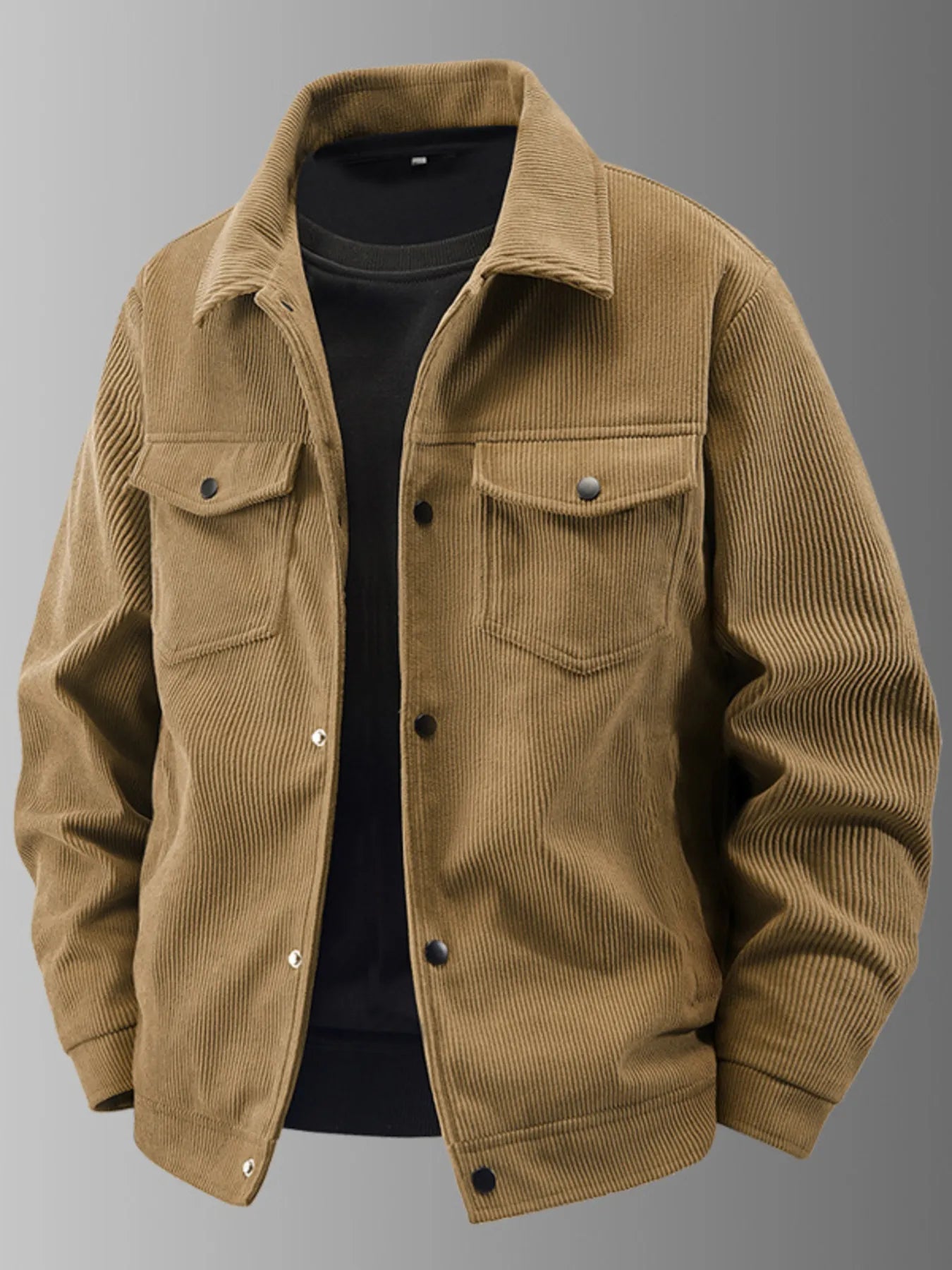 Men's Plus Size Corduroy Button - Up Jacket with Chest Pockets - R - DRESS