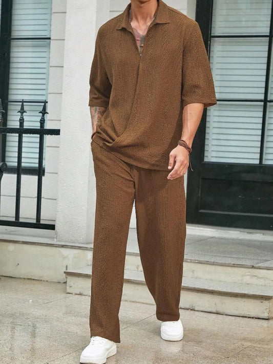 Men's Plus Size Half Sleeve Top and Pants Set - R - DRESS