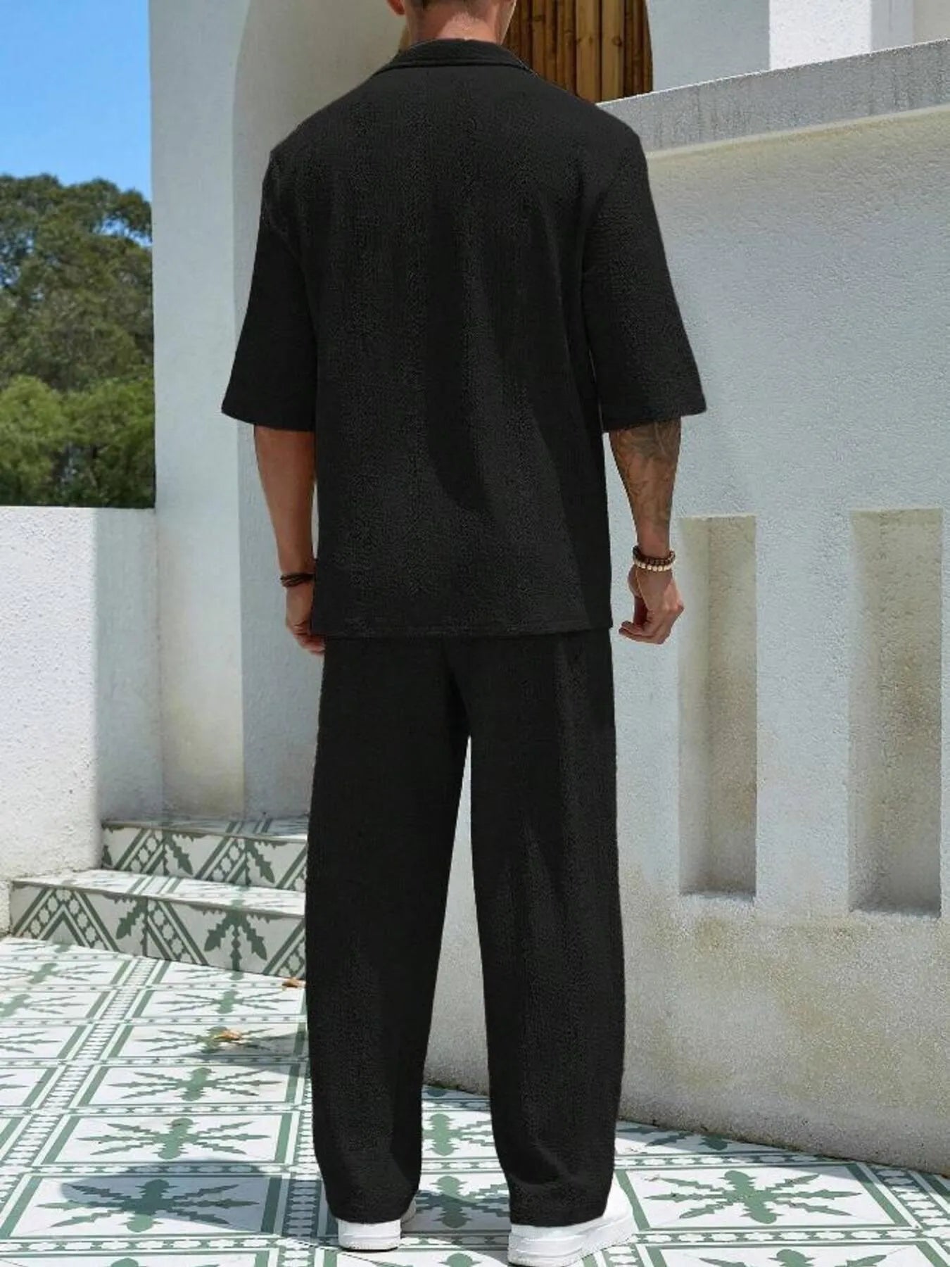Men's Plus Size Half Sleeve Top and Pants Set - R - DRESS