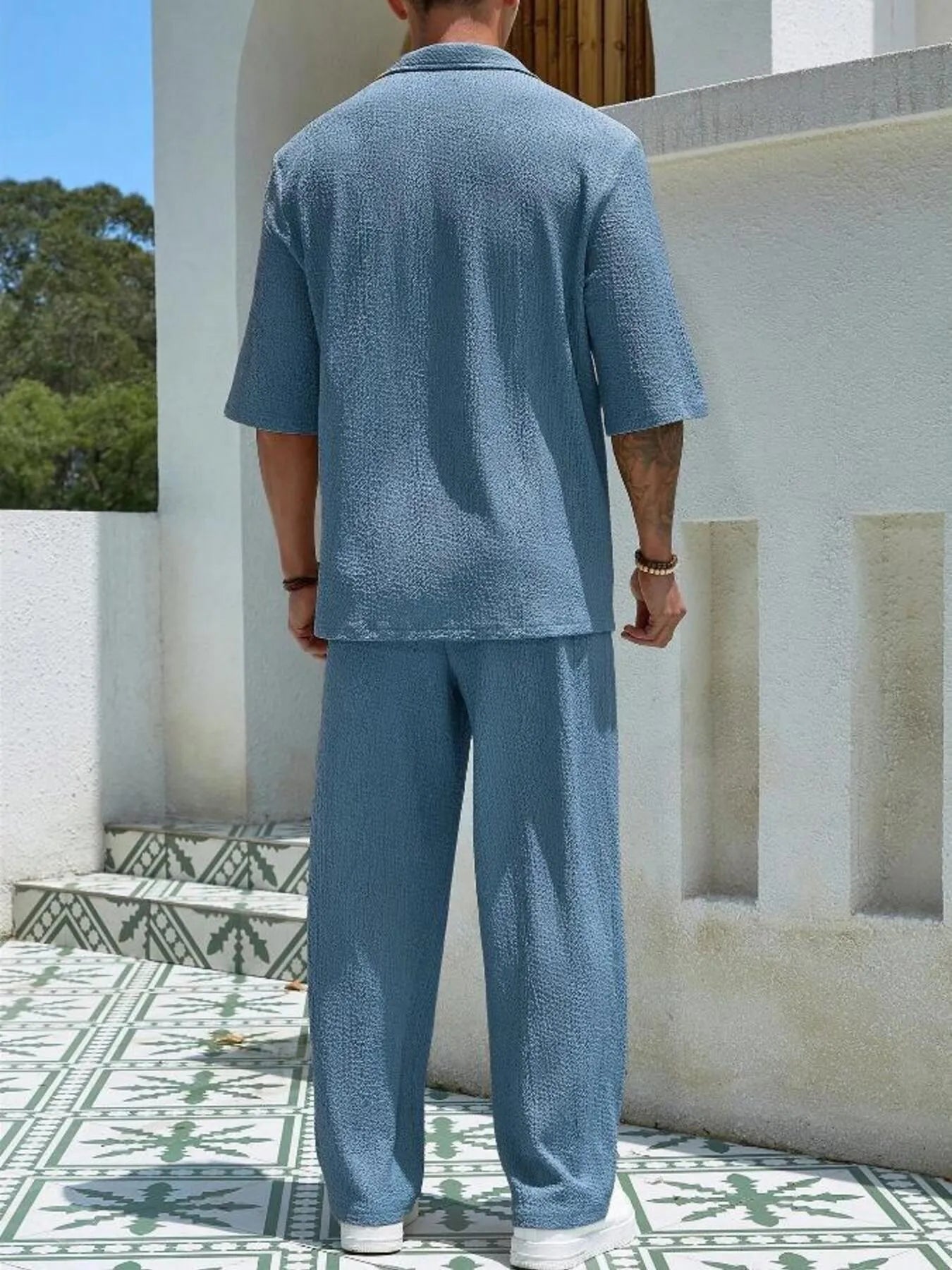 Men's Plus Size Half Sleeve Top and Pants Set - R - DRESS