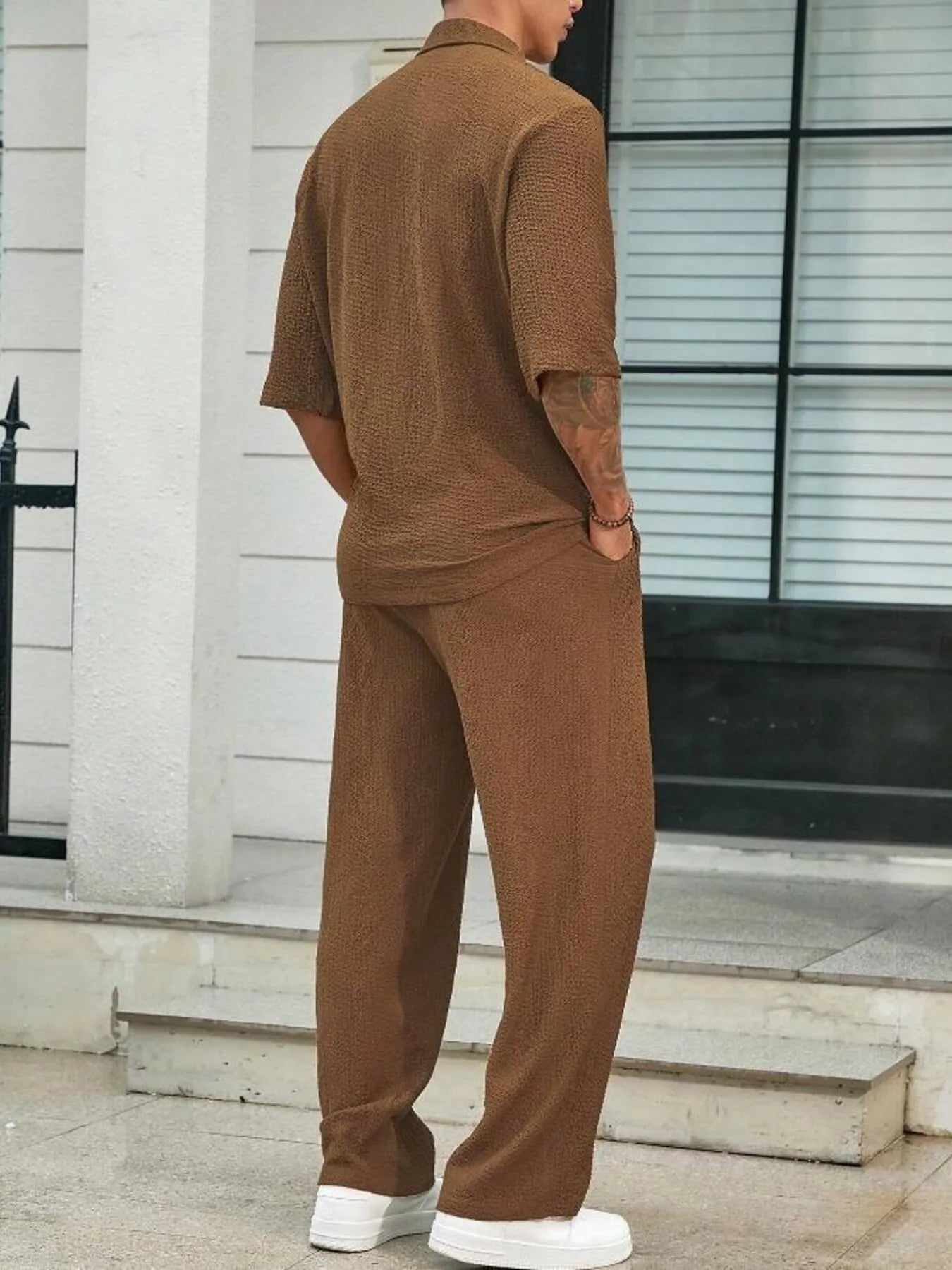 Men's Plus Size Half Sleeve Top and Pants Set - R - DRESS