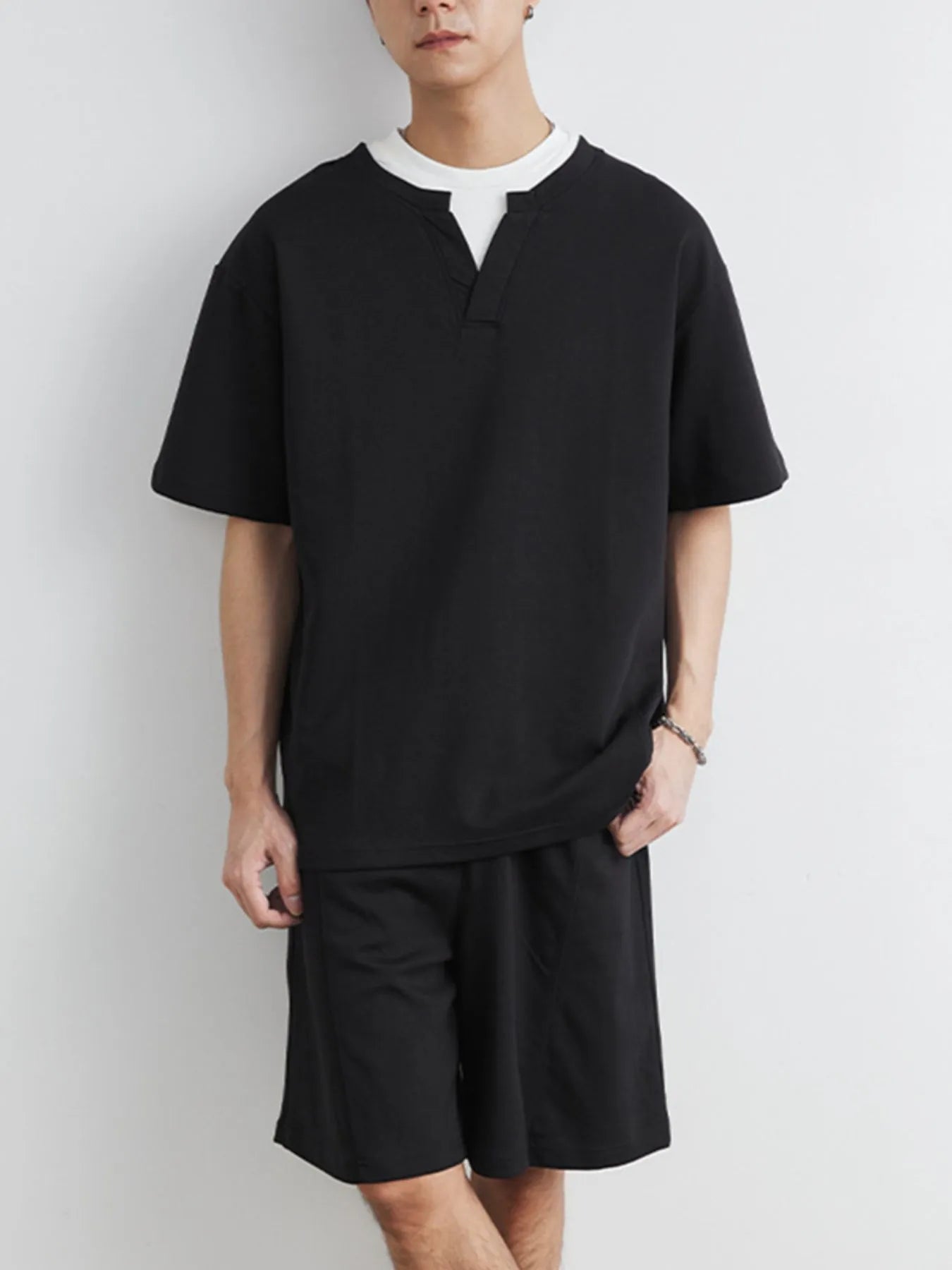 Men's Plus Size Half Sleeve Top and Shorts Set - R - DRESS