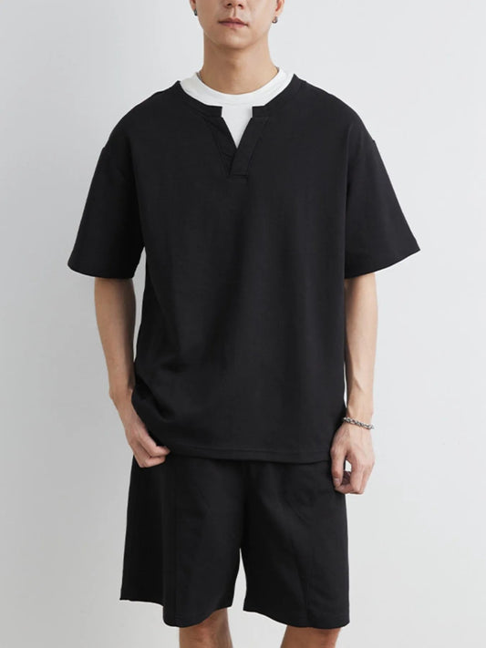 Men's Plus Size Half Sleeve Top and Shorts Set - R - DRESS