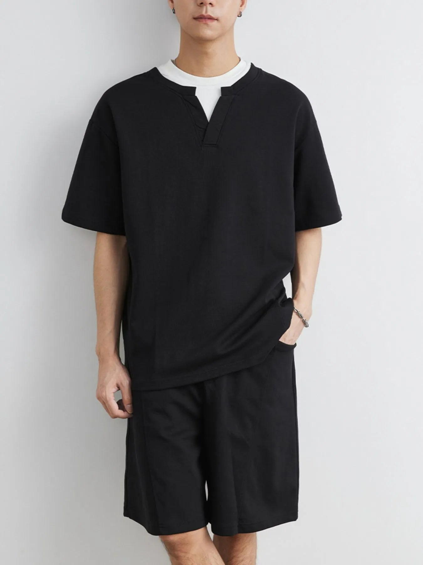 Men's Plus Size Half Sleeve Top and Shorts Set - R - DRESS