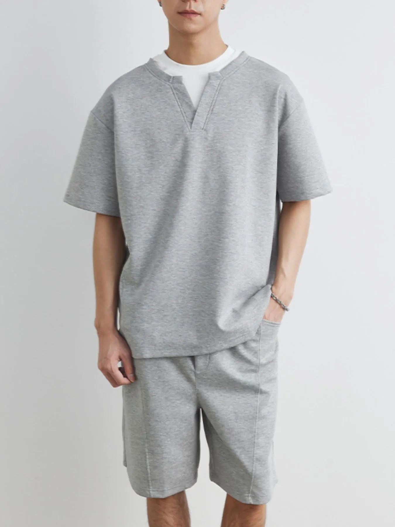 Men's Plus Size Half Sleeve Top and Shorts Set - R - DRESS