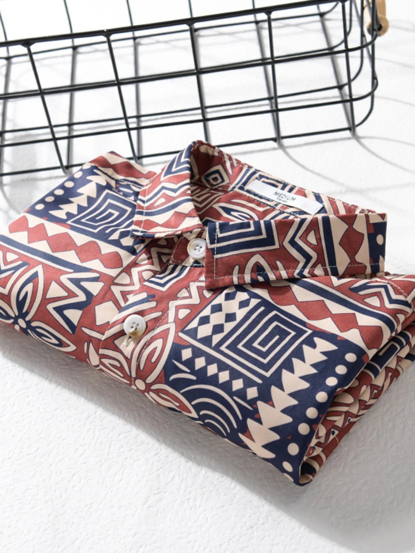 Men's Plus Size Printed Button Up Short Sleeve Shirt - R - DRESS