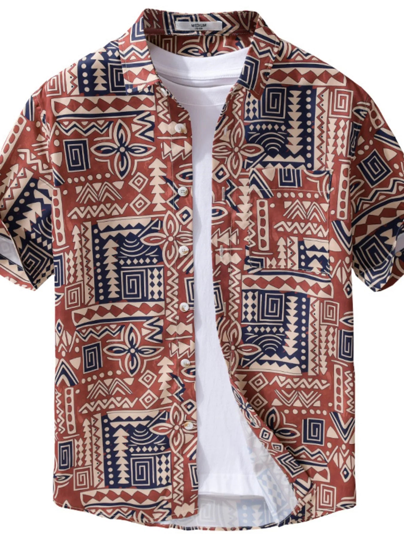 Men's Plus Size Printed Button Up Short Sleeve Shirt - R - DRESS