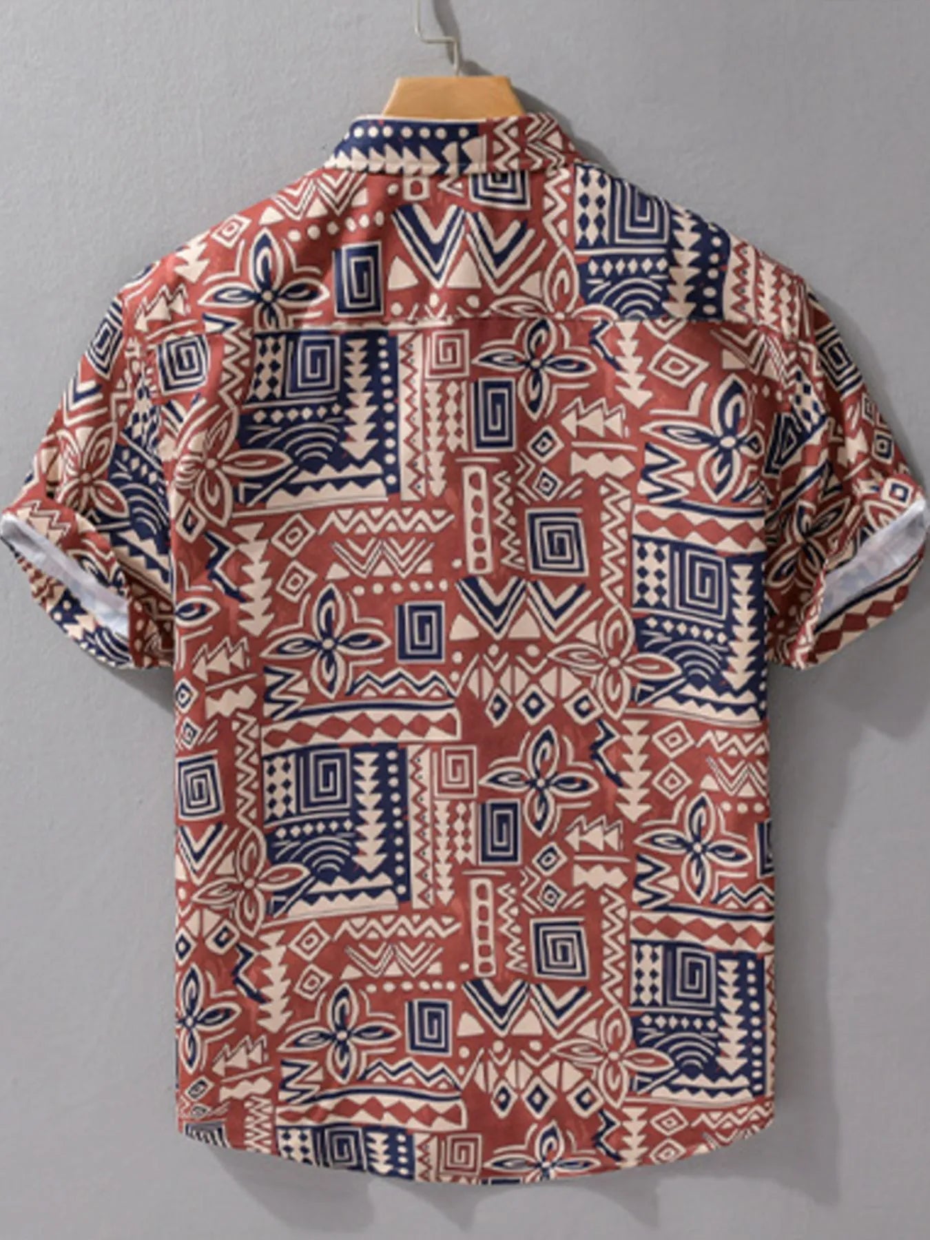 Men's Plus Size Printed Button Up Short Sleeve Shirt - R - DRESS