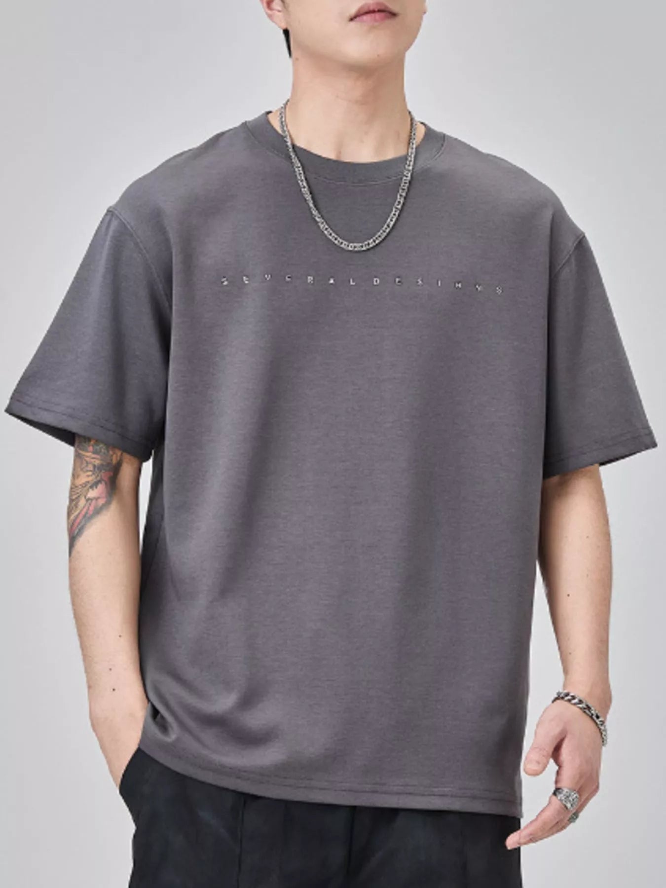 Men's Plus Size Round Neck Short Sleeve T-Shirt - R - DRESS