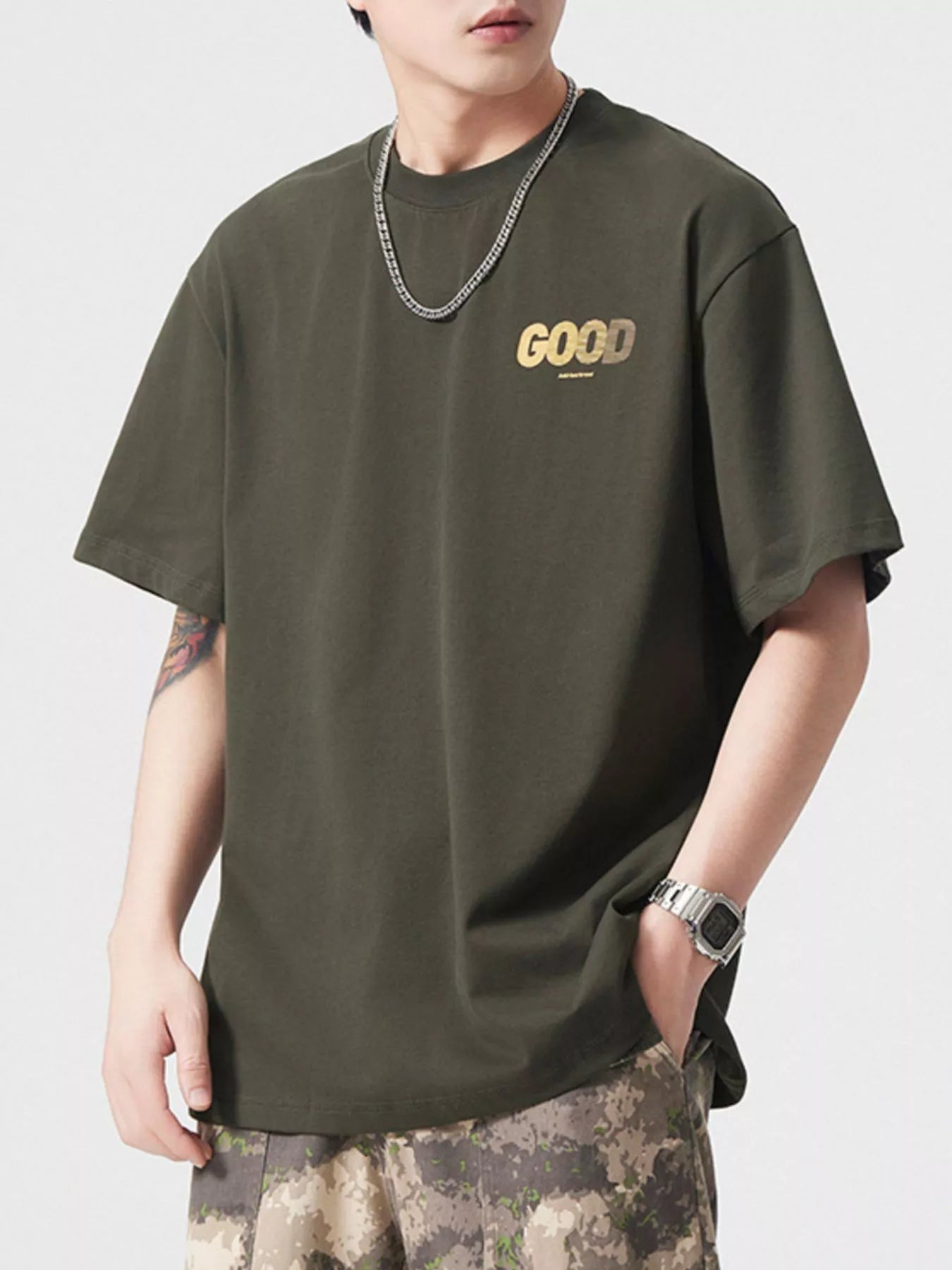 Men's Plus Size Round Neck Short Sleeve T-Shirt - R - DRESS