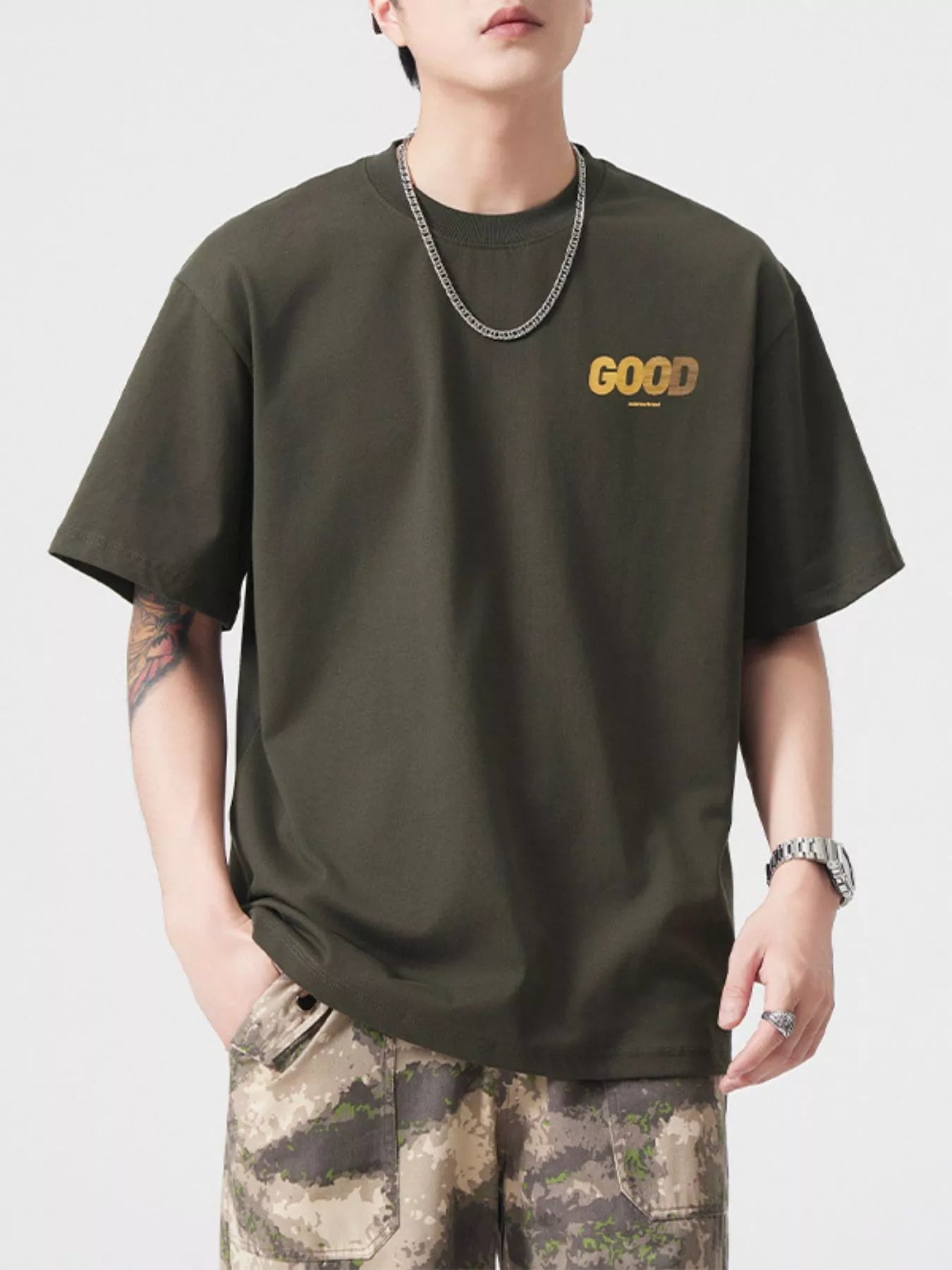 Men's Plus Size Round Neck Short Sleeve T-Shirt - R - DRESS