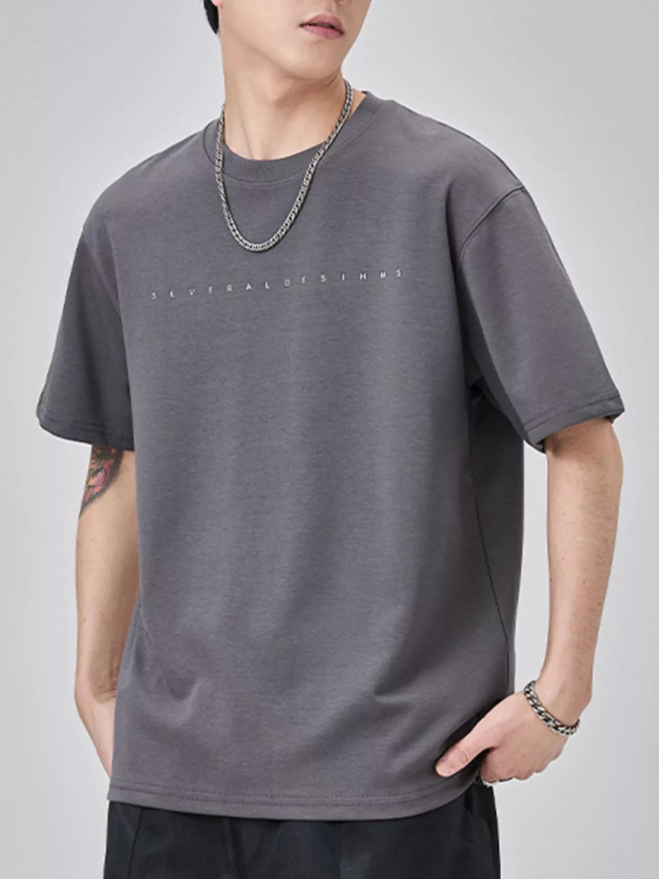 Men's Plus Size Round Neck Short Sleeve T-Shirt - R - DRESS