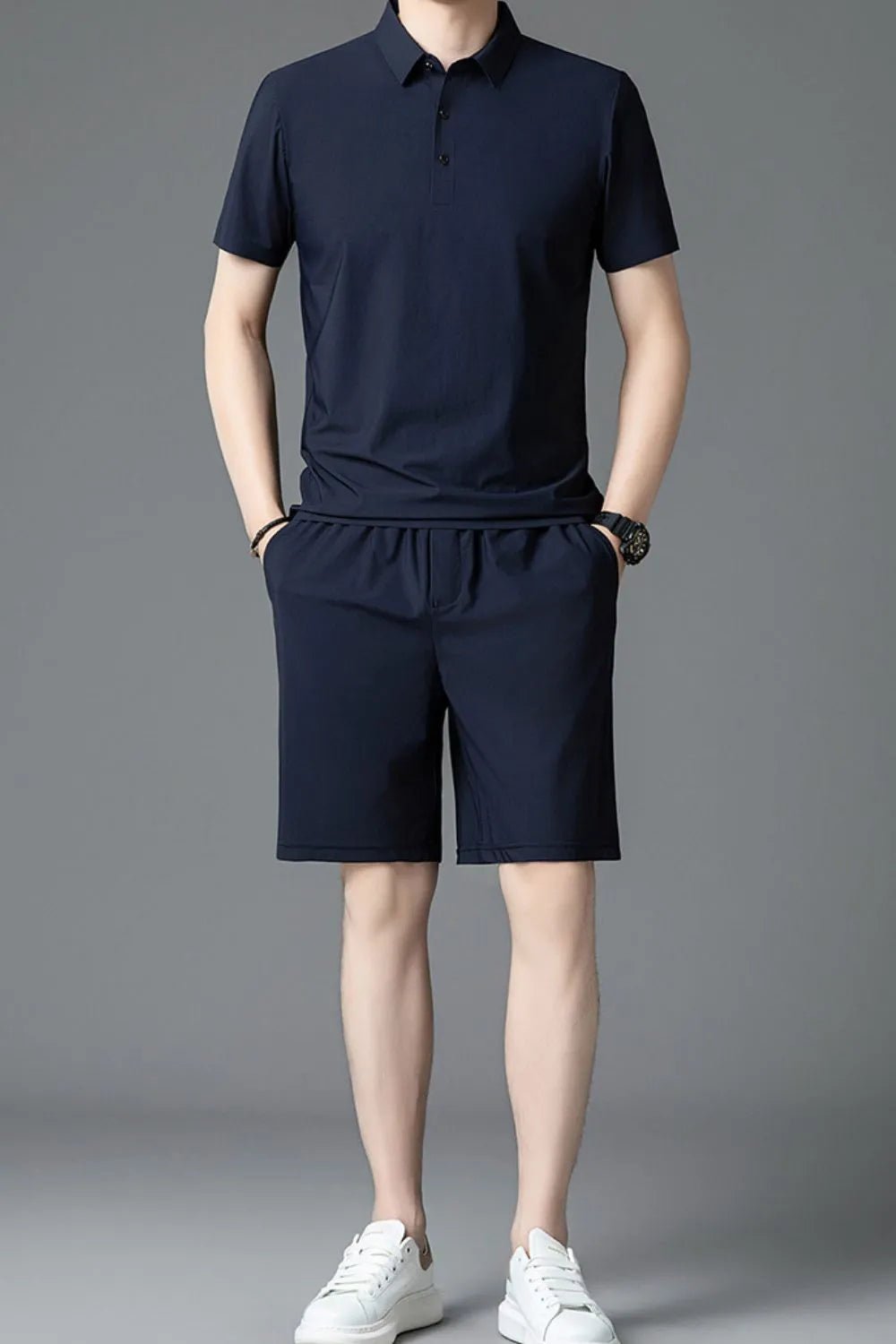 Men's Plus Size Short Sleeve Polo and Shorts Set - R - DRESS