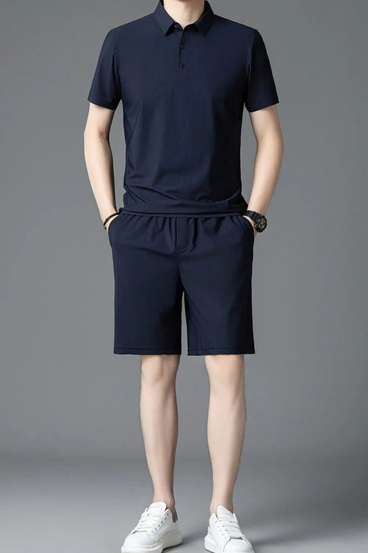 Men's Plus Size Short Sleeve Polo and Shorts Set - R - DRESS
