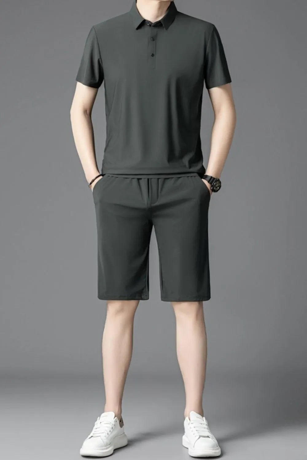 Men's Plus Size Short Sleeve Polo and Shorts Set - R - DRESS