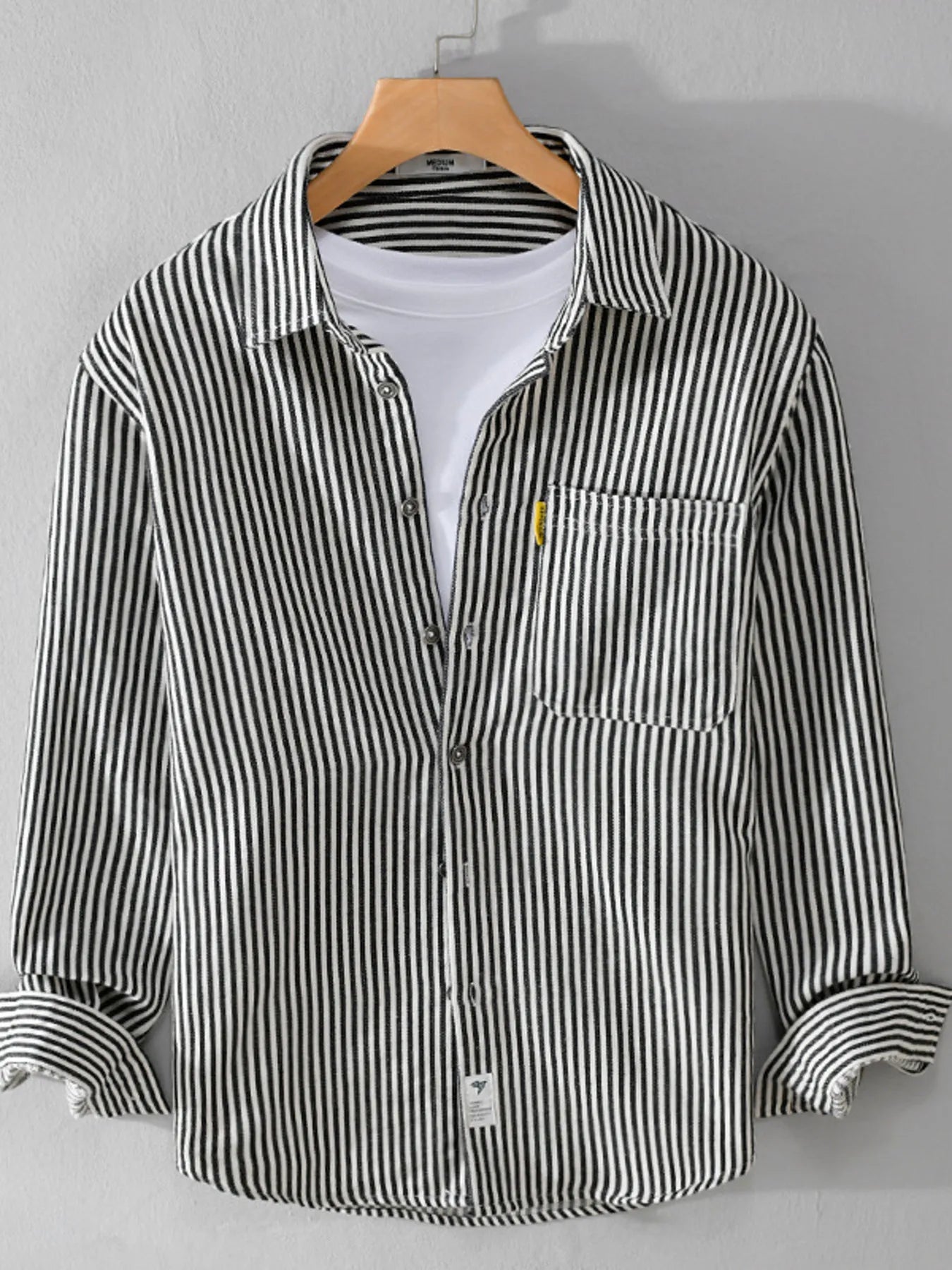 Men's Plus Size Striped Button Up Long Sleeve Shirt - R - DRESS
