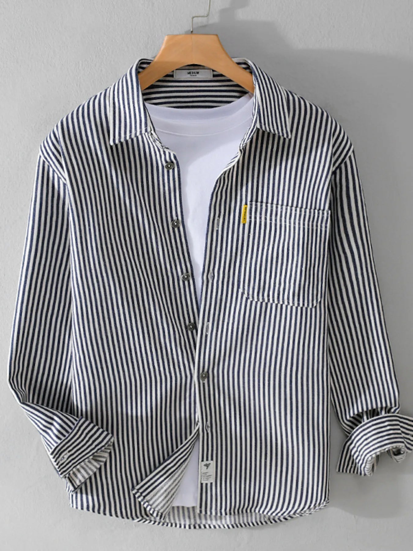 Men's Plus Size Striped Button Up Long Sleeve Shirt - R - DRESS