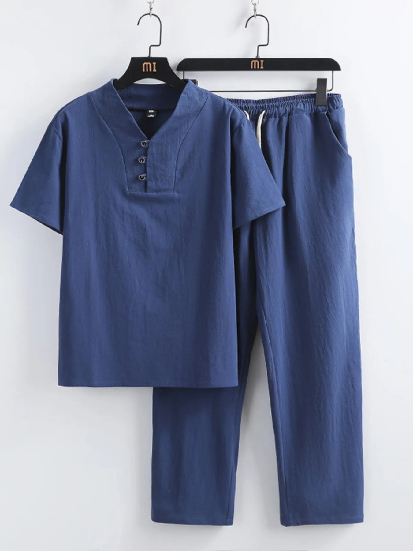Men's Plus Size V - Neck Short Sleeve Top and Pants Set - R - DRESS
