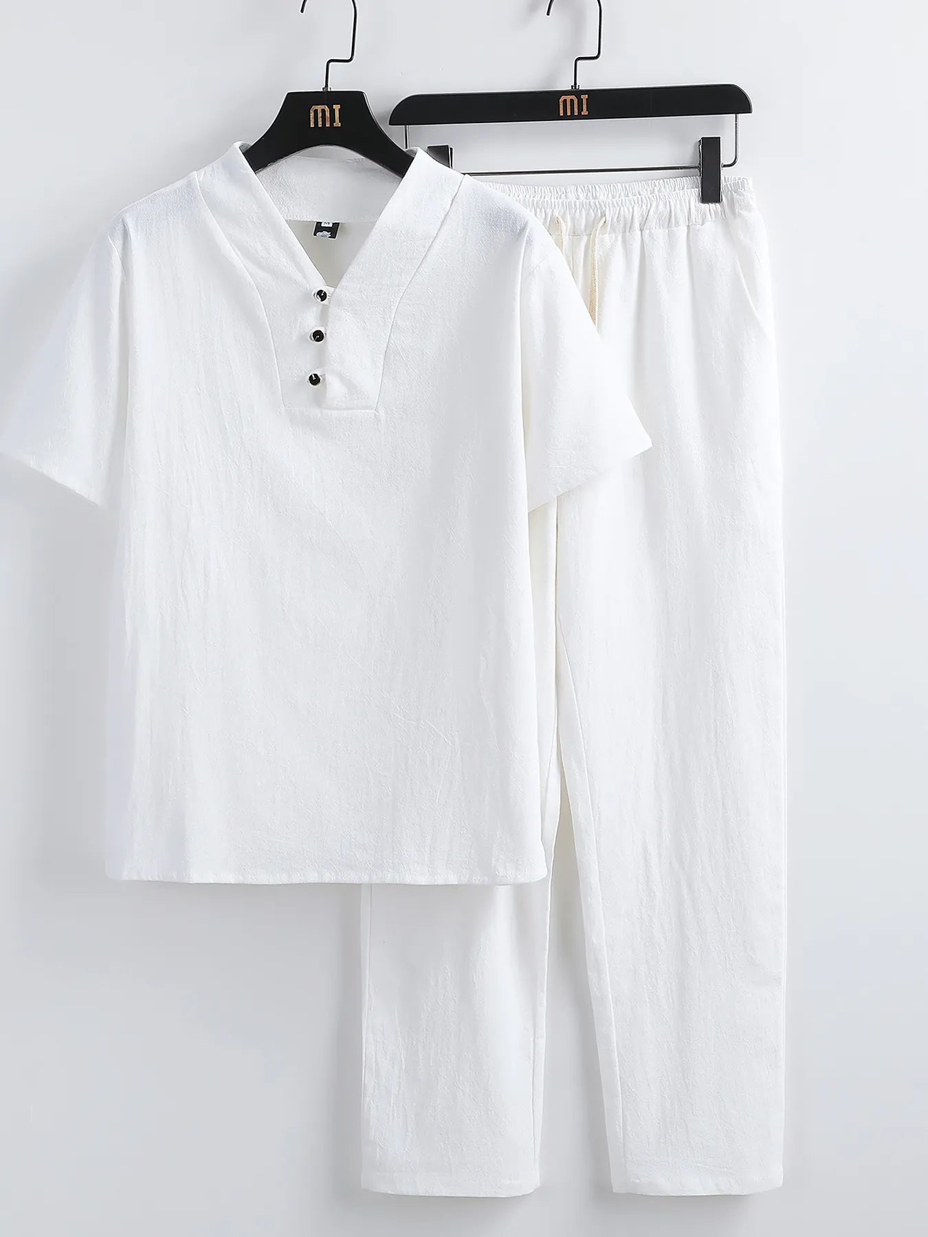 Men's Plus Size V - Neck Short Sleeve Top and Pants Set - R - DRESS