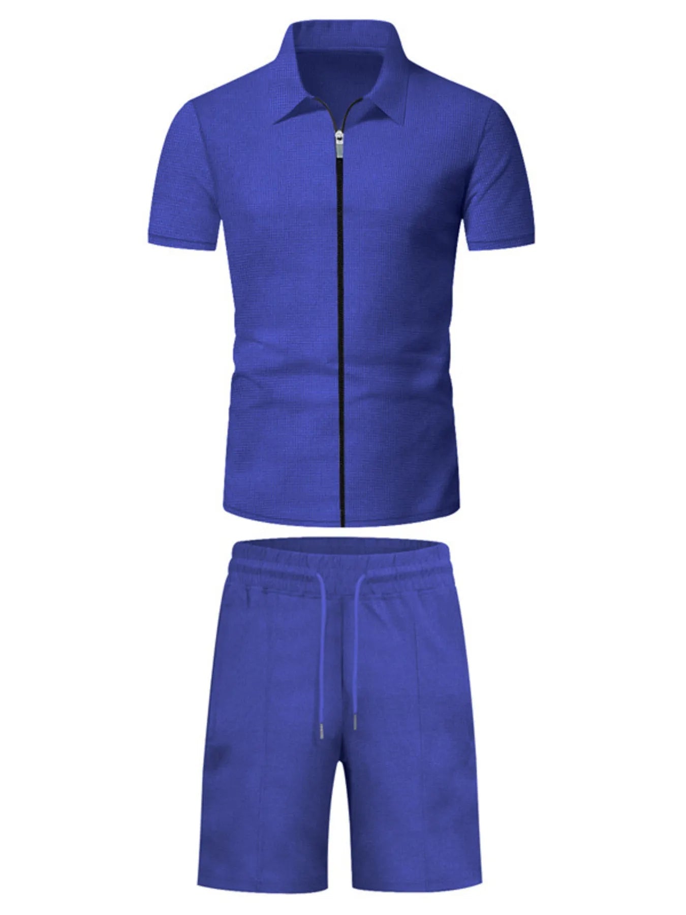 Men's Plus Size Zip Up Short Sleeve Top and Shorts Set - R - DRESS