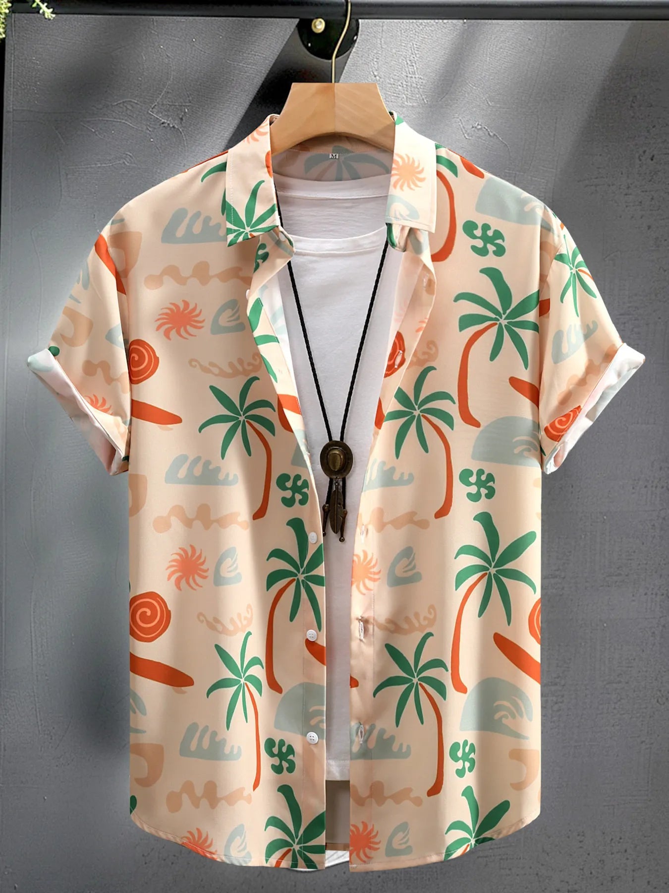Men's Printed Button Up Short Sleeve Shirt - R - DRESS
