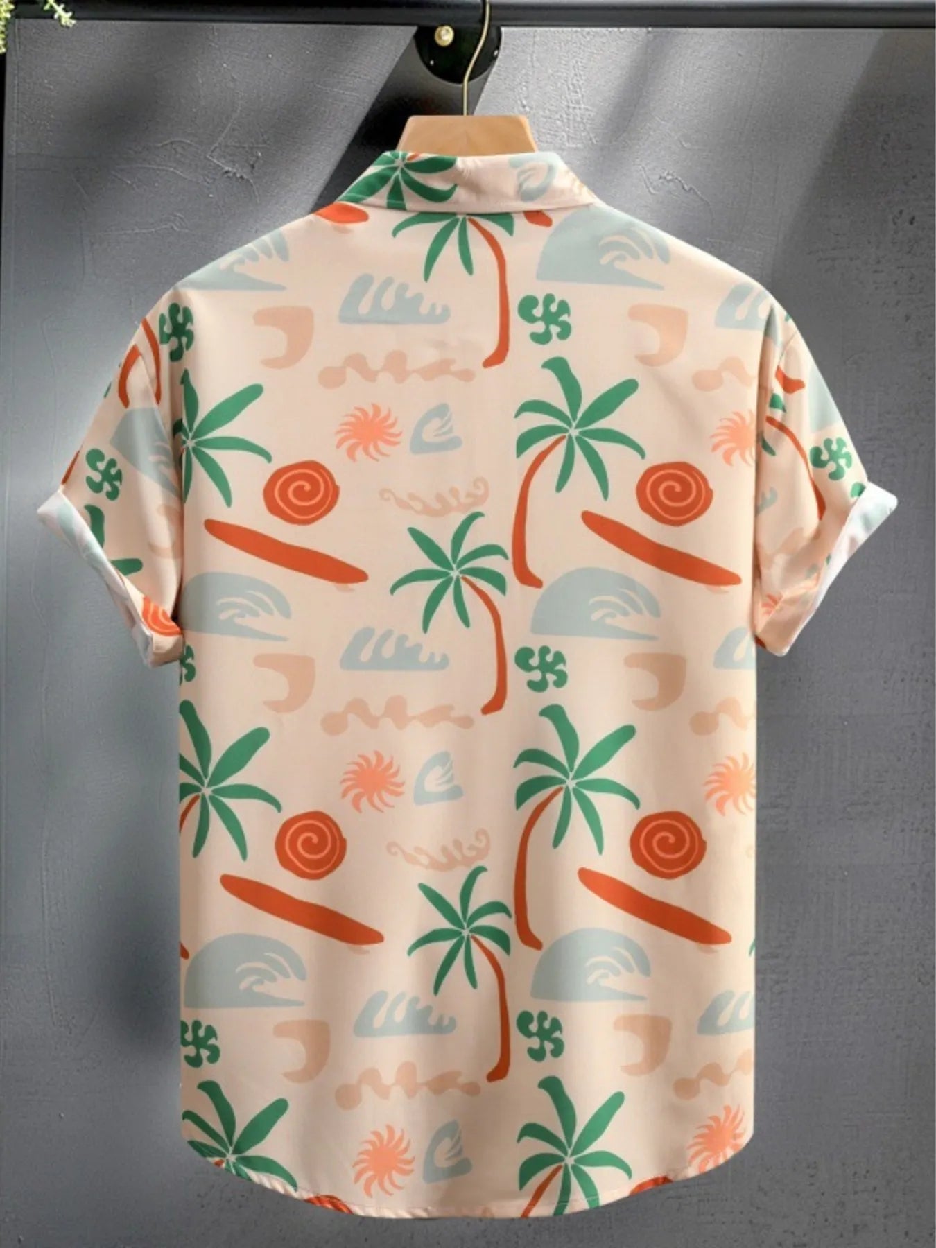 Men's Printed Button Up Short Sleeve Shirt - R - DRESS