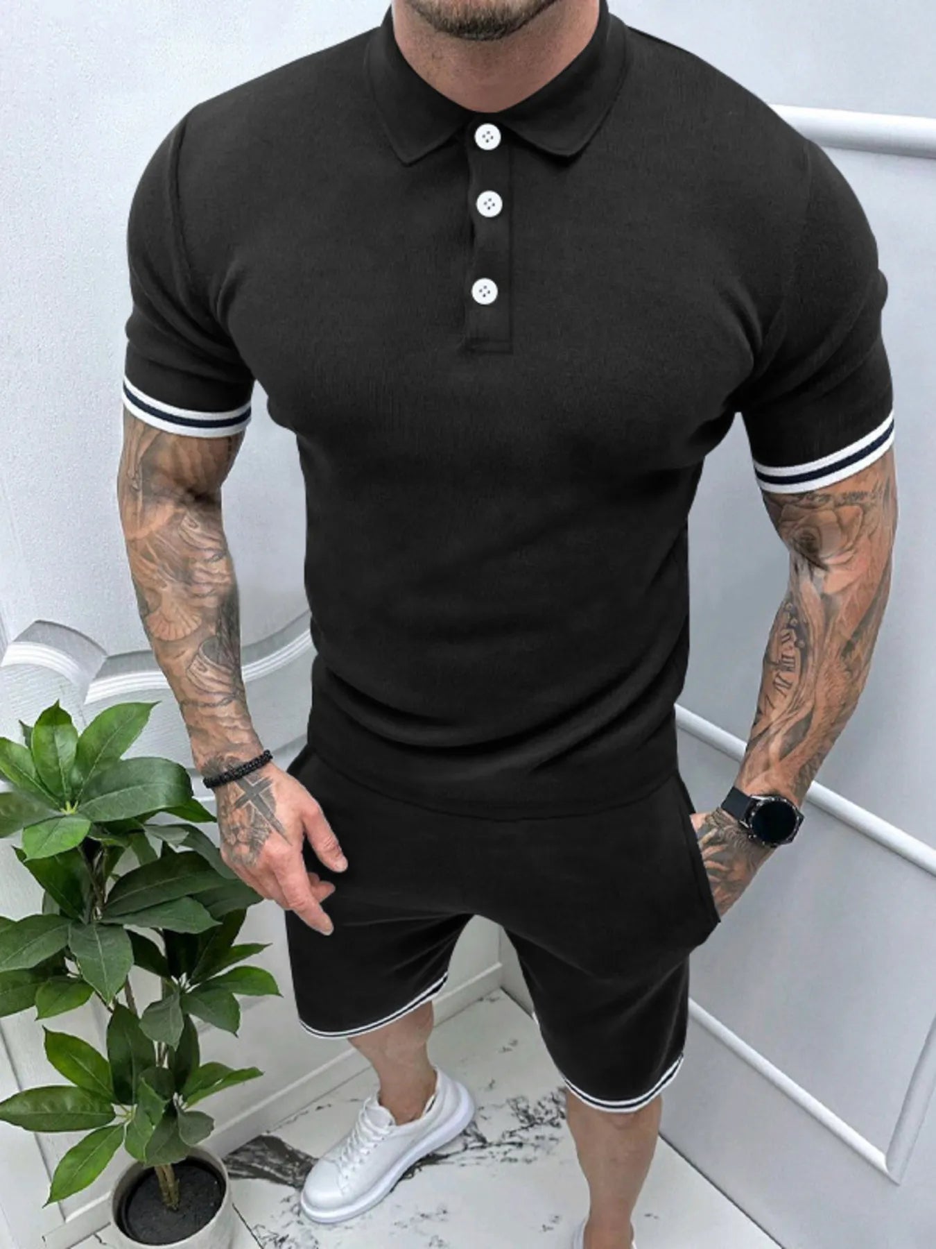 Men's Short Sleeve Polo and Shorts Set - R - DRESS