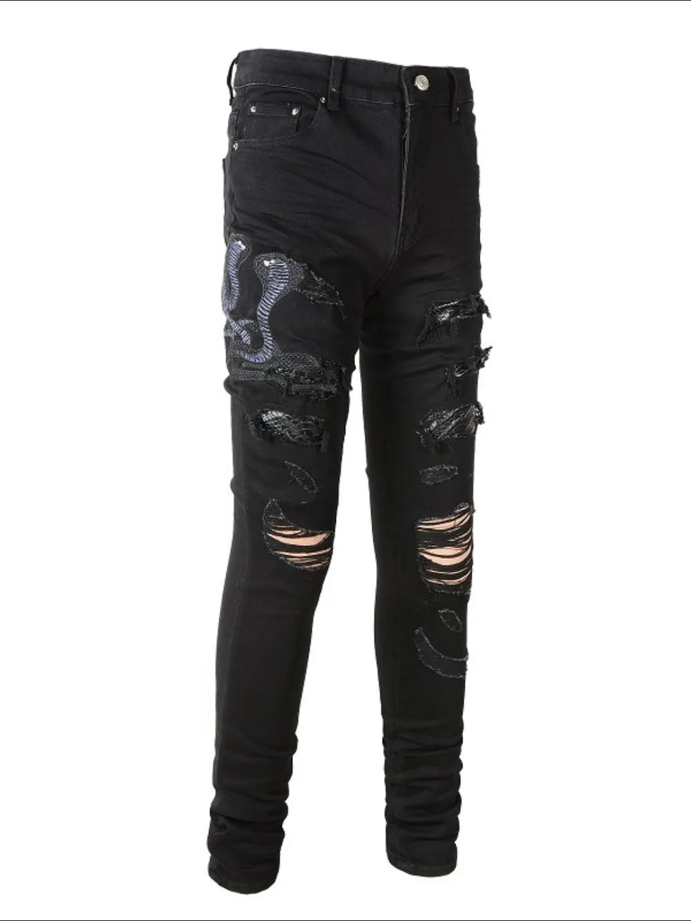 Men's Washed Snake Embroidered Slim Jeans - R - DRESS
