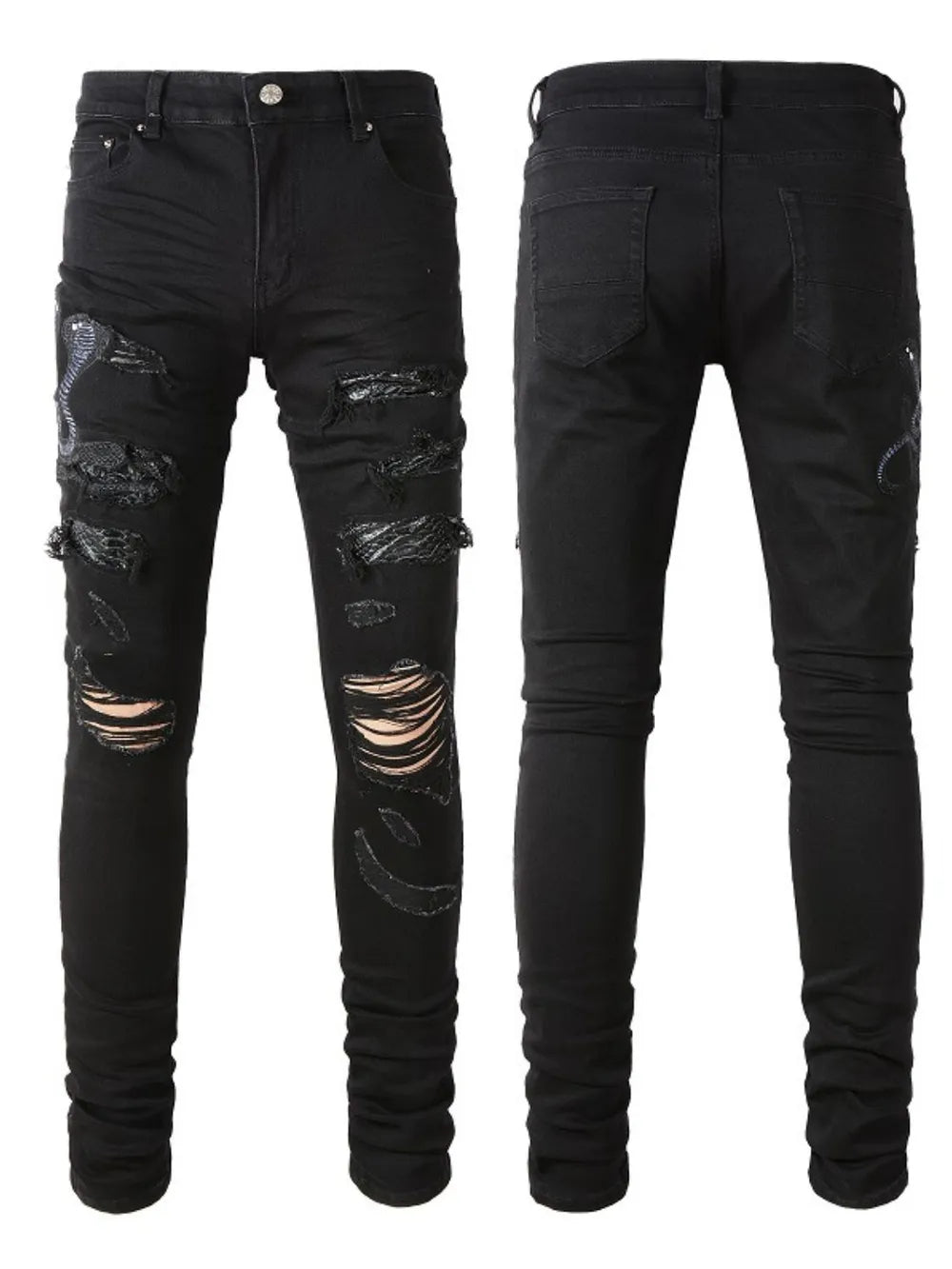 Men's Washed Snake Embroidered Slim Jeans - R - DRESS